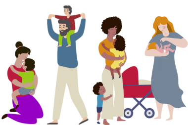 Illustrationen von Alleinerziehenden mit Kindern